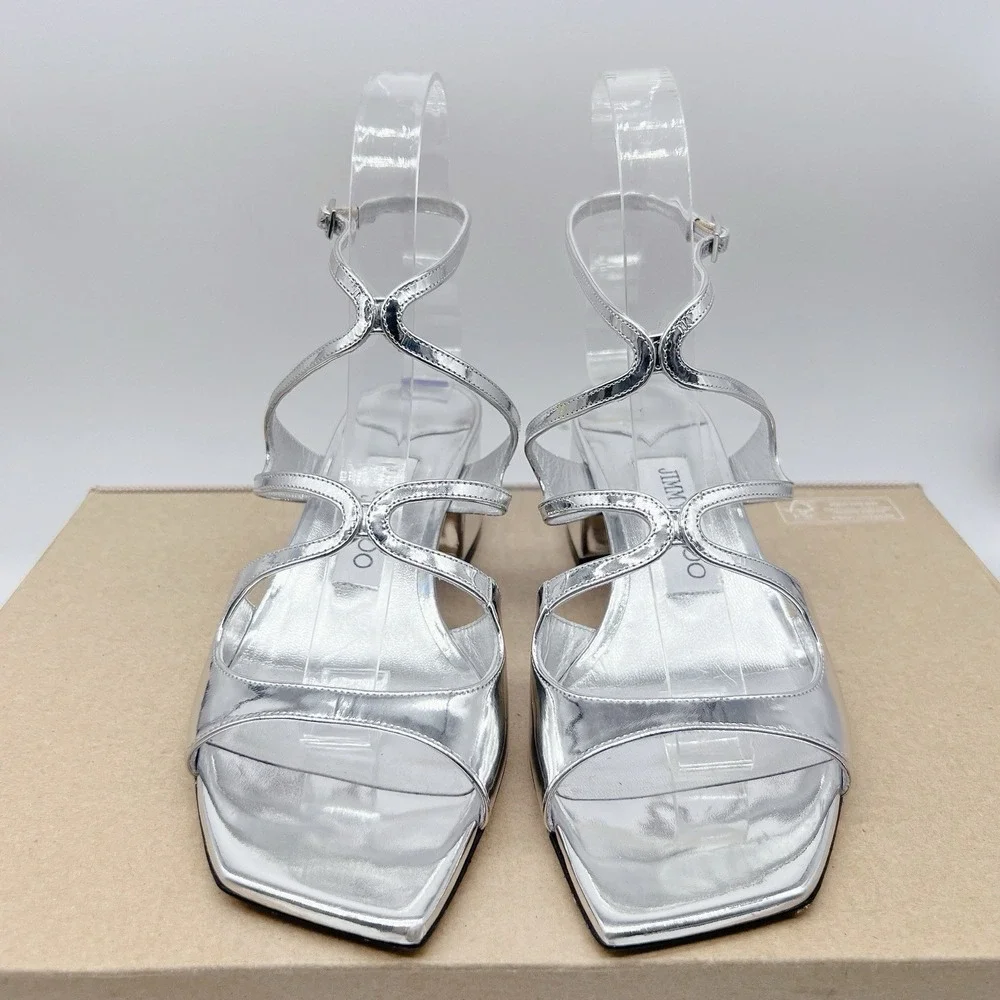 Jimmy Choo Azilia 45 Women's Heels Scrappy Sandals Metallic Silver Leather US 6 - Picture 5 of 12